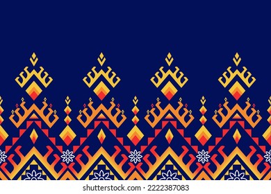 Colorful geometric ethnic seamless pattern design for wallpaper, background, fabric, curtain, carpet, clothing, and wrapping.