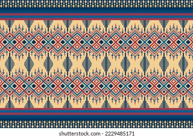 Colorful geometric ethnic seamless pattern design for wallpaper, background, fabric, curtain, carpet, clothing, and wrapping.