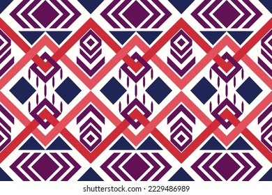 Colorful geometric ethnic seamless pattern design for wallpaper, background, fabric, curtain, carpet, clothing, and wrapping.