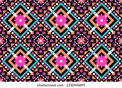Colorful geometric ethnic seamless pattern design for wallpaper, background, fabric, curtain, carpet, clothing, and wrapping.