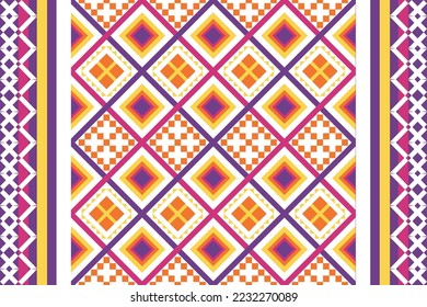 Colorful geometric ethnic seamless pattern design for wallpaper, background, fabric, curtain, carpet, clothing, and wrapping.