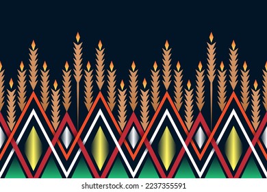 Colorful geometric ethnic seamless pattern design for wallpaper, background, fabric, curtain, carpet, clothing, and wrapping.