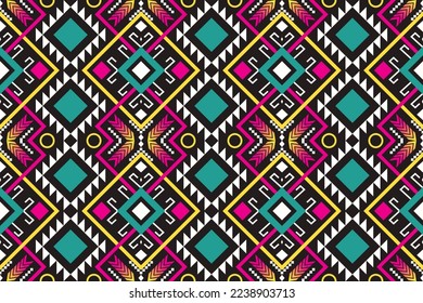 Colorful geometric ethnic seamless pattern design for wallpaper, background, fabric, curtain, carpet, clothing, and wrapping.