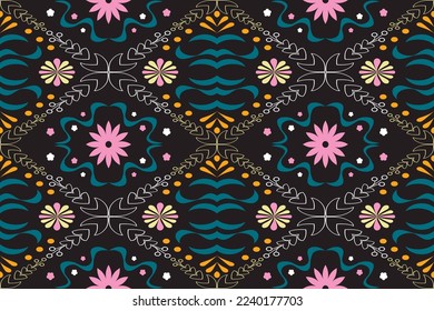 Colorful geometric ethnic seamless pattern design for wallpaper, background, fabric, curtain, carpet, clothing, and wrapping.