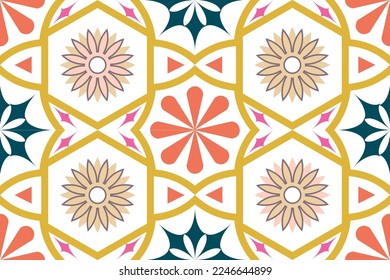 Colorful geometric ethnic seamless pattern designed for background, wallpaper, traditional clothing, carpet, curtain, and home decoration.