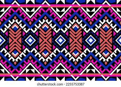 Colorful geometric ethnic seamless pattern designed for background, wallpaper, traditional clothing, carpet, curtain, and home decoration.