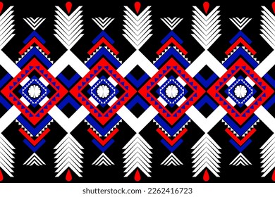 Colorful geometric ethnic seamless pattern design for wallpaper, background, fabric, curtain, carpet, clothing, and wrapping.