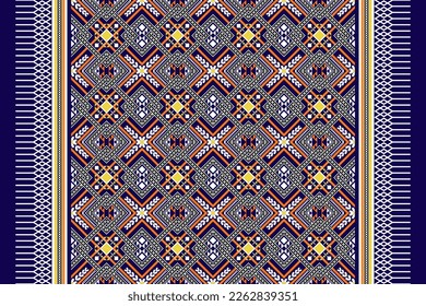 Colorful geometric ethnic seamless pattern design for wallpaper, background, fabric, curtain, carpet, clothing, and wrapping.