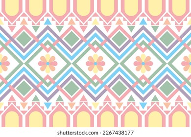 Colorful geometric ethnic seamless pattern design for wallpaper, background, fabric, curtain, carpet, clothing, and wrapping.