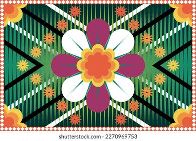 Colorful geometric ethnic seamless pattern ikat art embroidery style design for wallpaper, background, fabric, curtain, carpet, clothing, and wrapping.