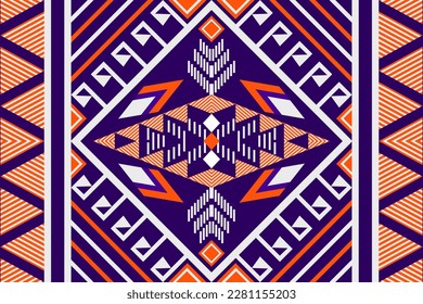 Colorful geometric ethnic seamless pattern design for wallpaper, background, fabric, curtain, carpet, clothing, and wrapping.