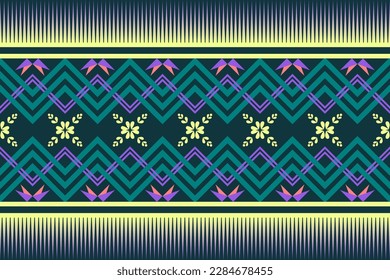 Colorful geometric ethnic seamless pattern design for wallpaper, background, fabric, curtain, carpet, clothing, and wrapping.