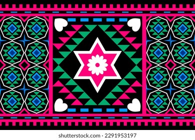 Colorful geometric ethnic seamless pattern designed for background, wallpaper, traditional clothing, carpet, curtain, and home decoration.