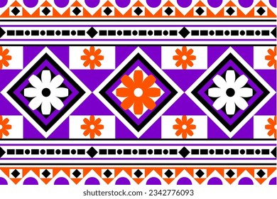 Colorful geometric ethnic seamless pattern design for wallpaper, background, fabric, curtain, carpet, clothing, and wrapping.