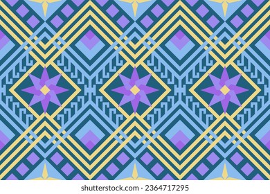 Colorful geometric ethnic seamless pattern design for wallpaper, background, fabric, curtain, carpet, clothing, and wrapping.