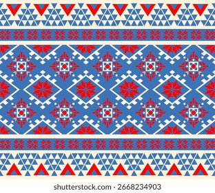 Farbige geometrische ethnische nahtlose Muster Design für Teppich, Vorhang,
Bekleidung, Gewebe, Umhüllungspapier, Fliesen,
Textilien, Batik, Textur und Tapeten.
Vektorhintergrund.