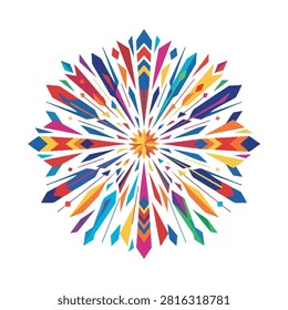 A colorful geometric firework explodes in a burst of vibrant shapes and hues.
