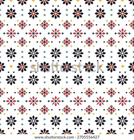 Colorful Geometric Floral Pattern Minimal Geometric Flower Repeat Pattern Design Colorful Geometric Floral Seamless Pattern Retro Boho Floral Geometric Vector Background