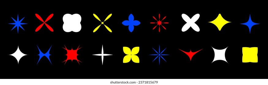 Colorful geometric flower element shape. Vector collection of retro y2k minimal graphic icon, symbol graphic. Collection basic figure y2k vintage retro style illustration.