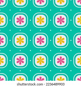 Colorful geometric flower pattern. Vector bright and colorful geometric flower shape seamless pattern background. Use for fabric, textile, home interior decoration elements, upholstery, wrapping.