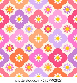 Colorful geometric flower seamless pattern design for spring season background.