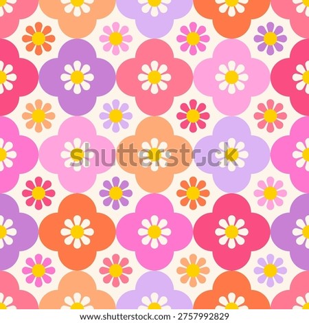 Colorful geometric flower seamless pattern design for spring season background.