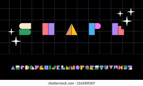 Colorful geometric font. Retro typography in the style of the 90s. Decorative vector typographic design. Alphabet for modern logo, header, bright inscriptions and typographic posters.