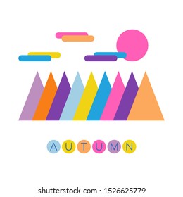 Colorful geometric forest. Autumn bright composition in vector. Design element for postcards, t-shirts.