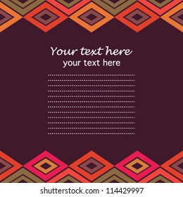 Colorful geometric frame and seamless abstract background. Invitation or congratulations card template.