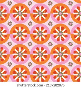 Colorful Geometric Groovy flowers seamless pattern vector illustration, hippie aesthetic floral ,Design for fashion , fabric, textile, wallpaper , wrapping and all prints 

