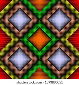 Colorful Geometric Halftone seamless pattern. Vector illustration.