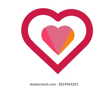 Colorful geometric heart inside a red heart outline frame