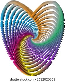 Colorful geometric heart with spiral and arrow design