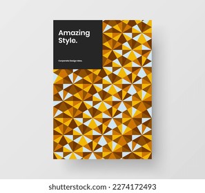 Colorful geometric hexagons booklet concept. Original magazine cover A4 vector design layout.