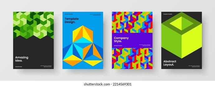 Colorful geometric hexagons poster layout collection. Modern presentation vector design concept bundle.