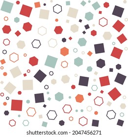Colorful geometric hexagons, squares background. Abstract pattern background. Shapes pattern. Colorful wrapping paper.