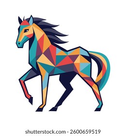 Colorful geometric horse illustration. Polygonal horse silhouette. Flat style illustration.