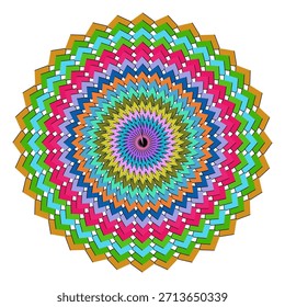 A colorful, geometric kaleidoscope pattern creates a captivating and symmetrical circular visual.