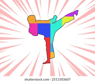 Colorful geometric karate silhouette illustration