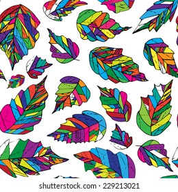 Colorful geometric leaves seamless pattern
