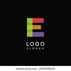 Colorful geometric letter E with overlapping shapes, modern vibrant logo design for tech company, creative agency, architecture design studio, startup looking bold brand identity. Vector illustration