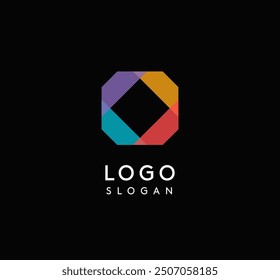 Colorful geometric letter O with overlapping shapes, modern vibrant logo design for tech company, creative agency, architecture design studio, startup looking bold brand identity. Vector illustration