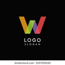 Colorful geometric letter W with overlapping shapes, modern vibrant logo design for tech company, creative agency, architecture design studio, startup looking bold brand identity. Vector illustration