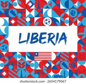 Banner geométrico colorido da Libéria com símbolos culturais e elementos de bandeira