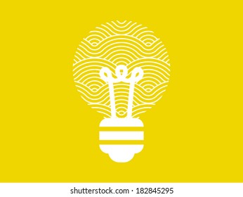 Colorful geometric light bulb shape symbol described by seamless repetitive vector curvy waves pattern texture background vector graphic illustration isolated on white background