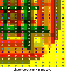 Colorful geometric lines of a colored background, squares and circles