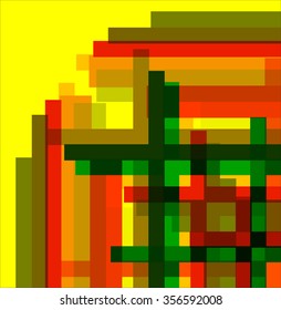 Colorful geometric lines of a colored background, squares and circles