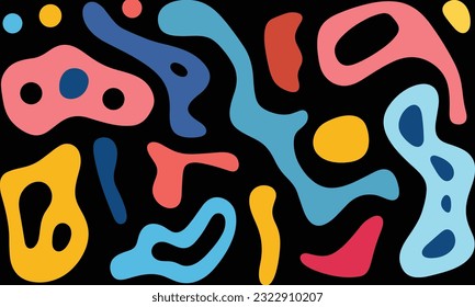 colorful geometric lines on a black background, in the style of whimsical doodles, bold brush strokes, jean arp, rectangular fields, minimalist palette