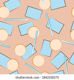 Colorful  Geometric Lines Vector Pattern. Illustration on a peach  background. Vector Seamless pattern for the design of summer clothing, children's clothing, pastel linen, gift packaging and others.