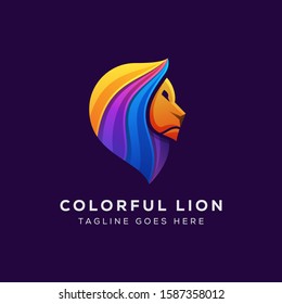 colorful geometric lion logo design